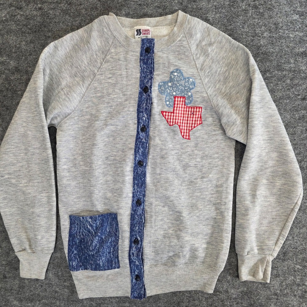 VTG Lee Sturdy Sweats Sweatshirt Gray Denim Trim Texas Flower Cactus Wolf Medium